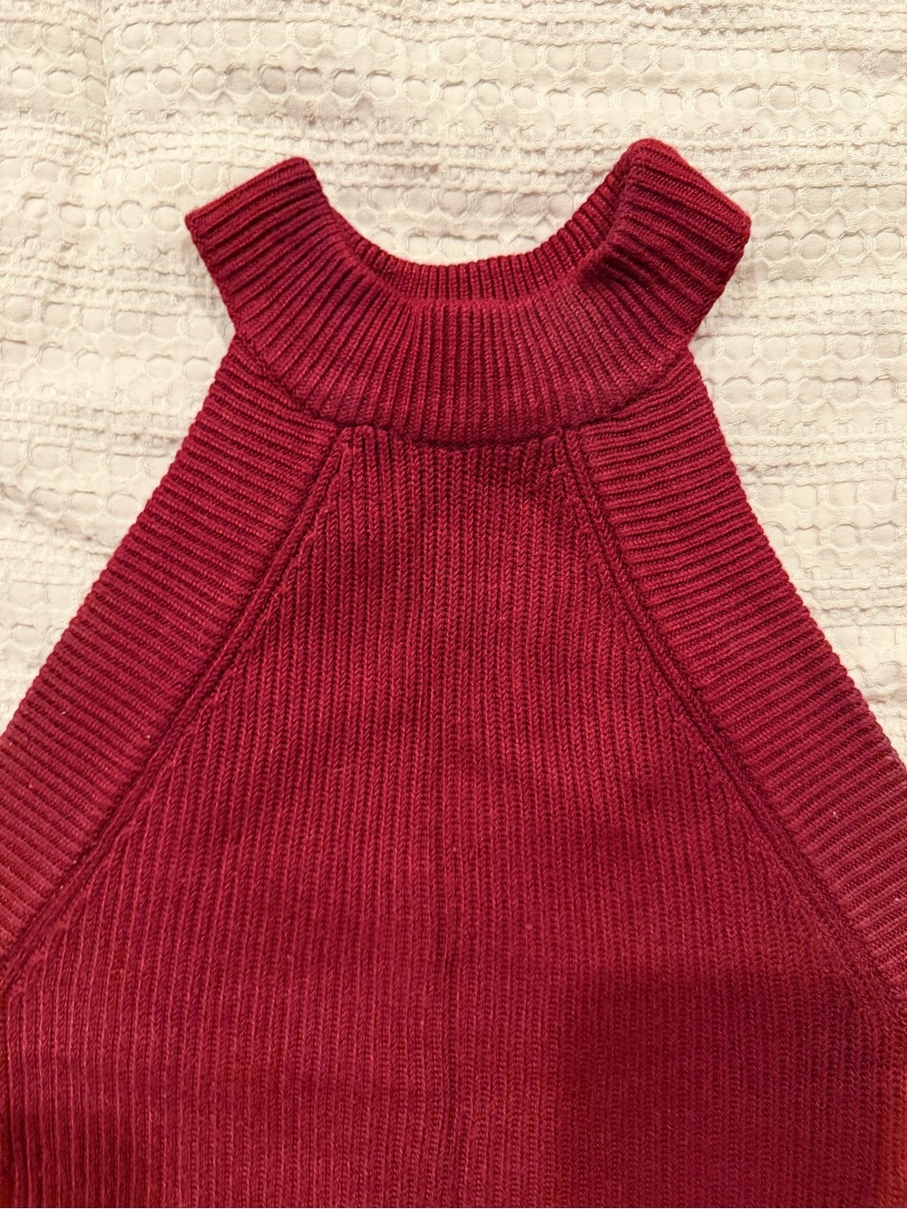 Tally Weijl Burgundy Ribbed Knit Halter Top Size S
